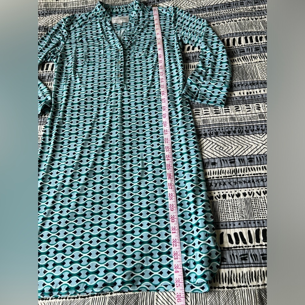 Donna Morgan Blue Patterned Midi Shirt Dress Resort Wear Swim Coverup Size 4 - Picture 6 of 13
